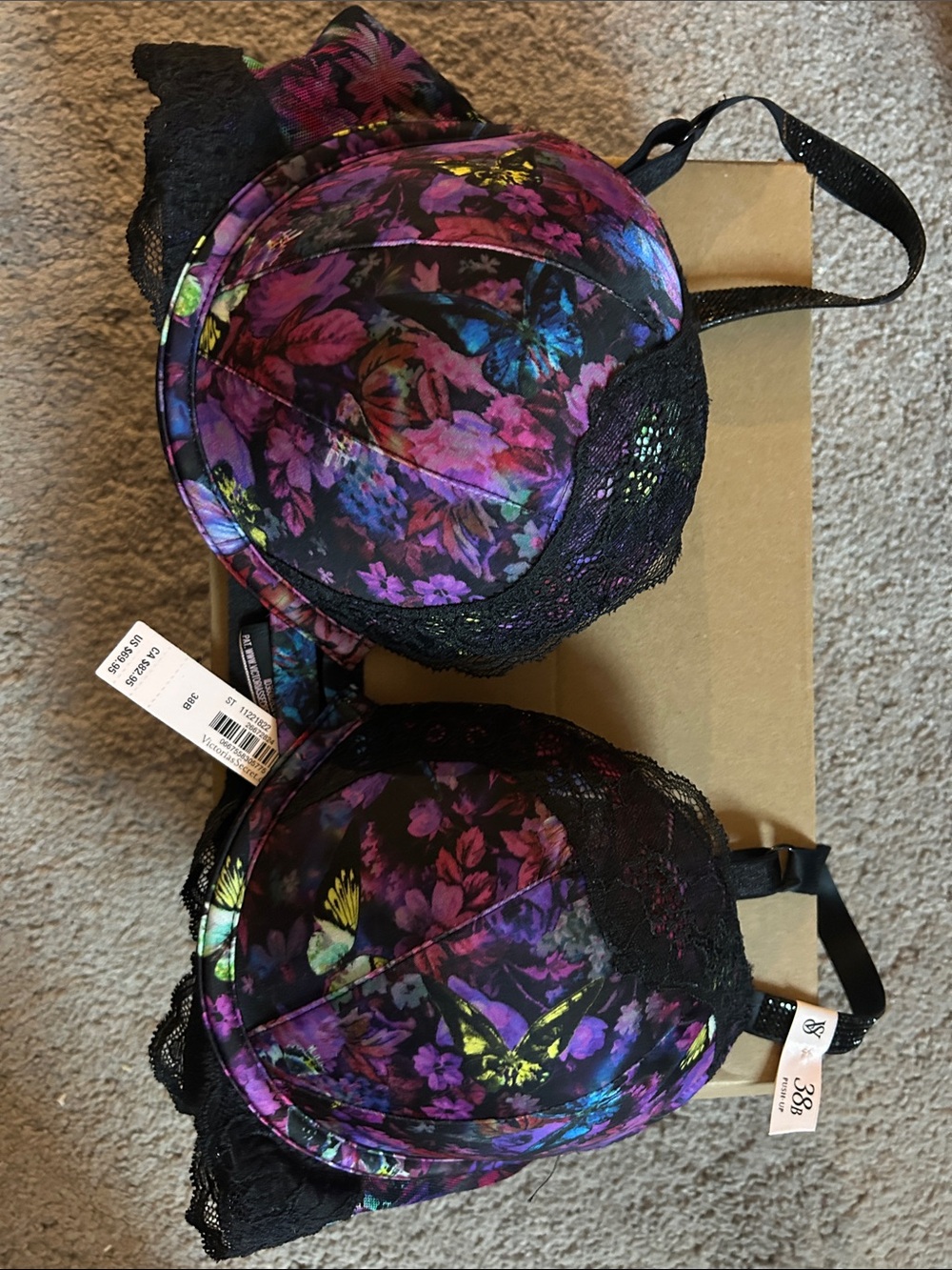NEW Victoria's Secret Black Lace Floral & Butterfly Underwire Bra